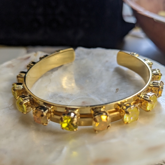 Yellow Citrine and Yellow Opal Swarovski Cuff Bracelet in 14k Gold Plated - Picture 1 of 5